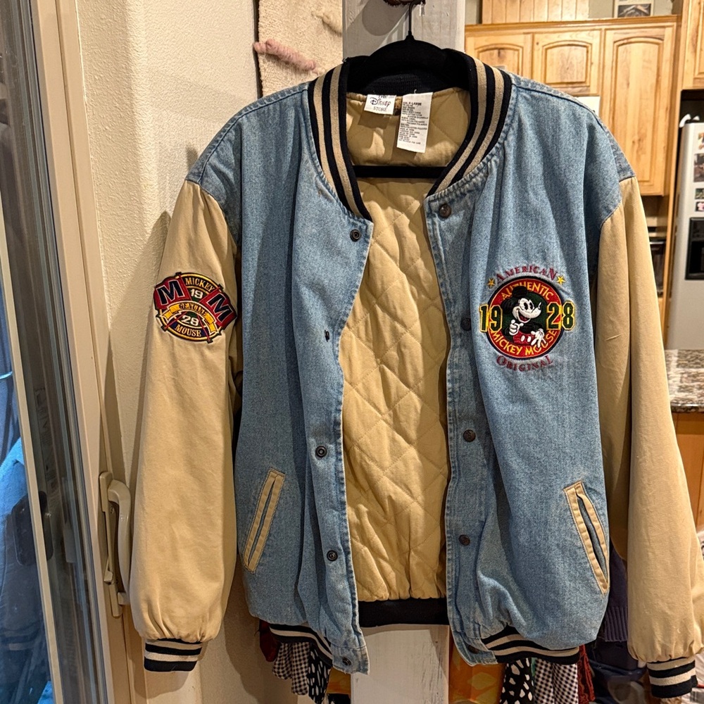 Vintage Disney Denim Varsity Jacket with Patches